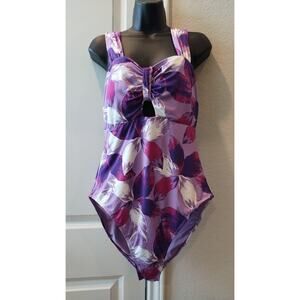 Mynah Swimsuit, Abstract Floral, Purple and Lavender Size L